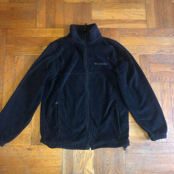 Men's Columbia Fleece Jacket Size Small Black Full Zip Warm Pockets Excellent - Picture 2 of 5